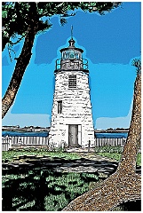 Newport Harbor Light in Small Park - Diogital Painting
